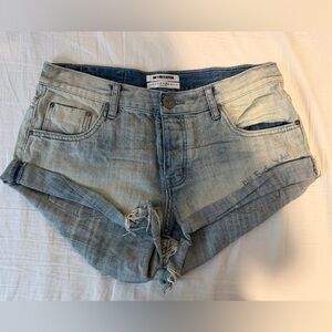 One Teaspoon Light Blue Frayed Denim Shorts